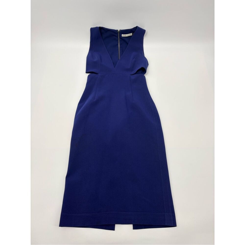 Alice + Olivia Cobalt Blue V-Neck Midi Sheath Dress - Picture 2 of 7